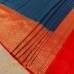 TEAL BIUE AND DEEP RED BANARASI RAW SILK SAREE