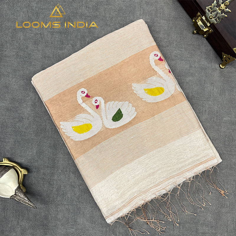 CREAM  AND OFF  WHITE  SILK LINEN SAREE