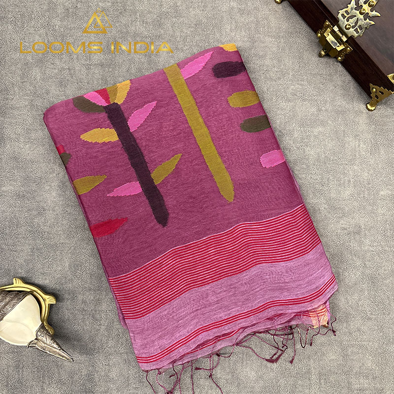 BERRY PINK LINEN SAREE