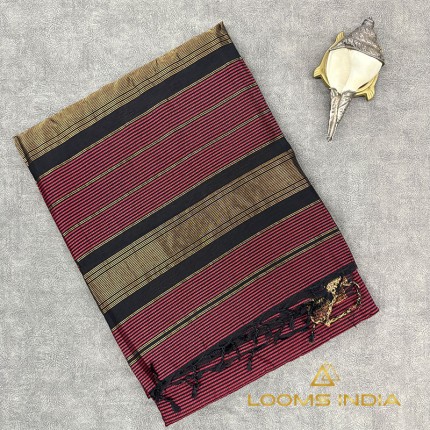 WINE / MAGENTA MAHESHWARI PURE HANDLOOM COTTON SILK SAREE