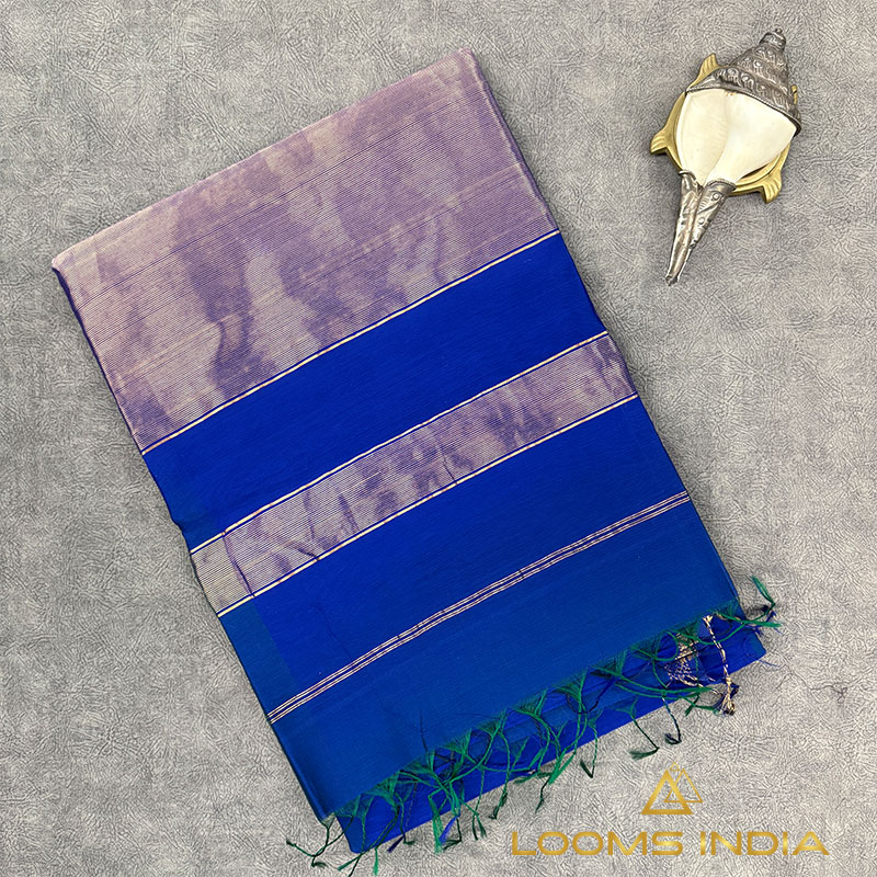 RICH ROYAL BLUE MAHESHWARI PURE HANDLOOM SILK COTTON  SAREE