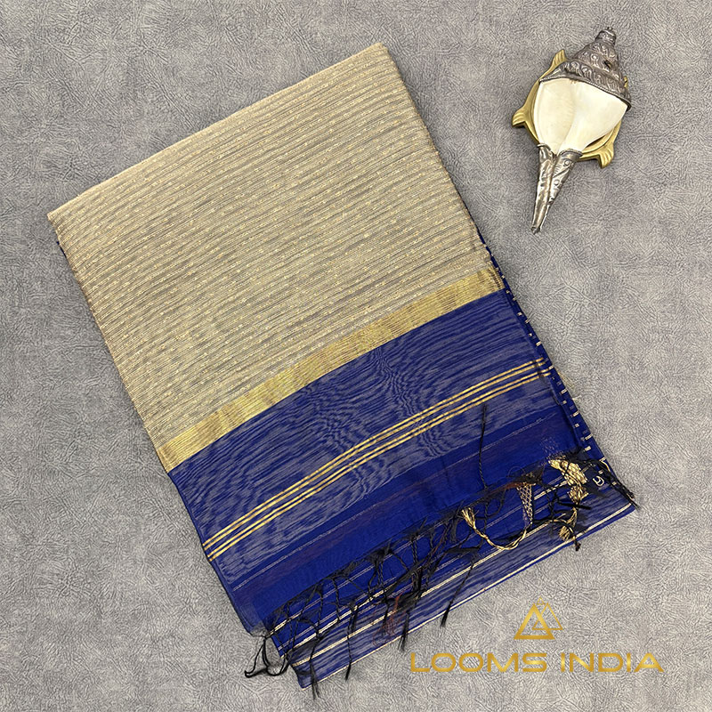 ROYAL BLUE MAHESHWARI PURE HANDLOOM COTTON SILK SAREES
