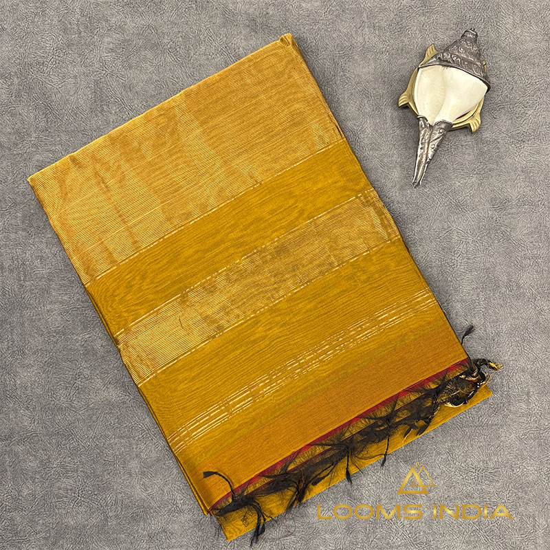 RICH MUSTARD MAHESHWARI PURE HANDLOOM SILK COTTON  SAREE