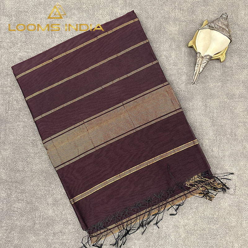 PLUM PURPLE MAHESHWARI PURE HANDLOOM COTTON SILK SAREE