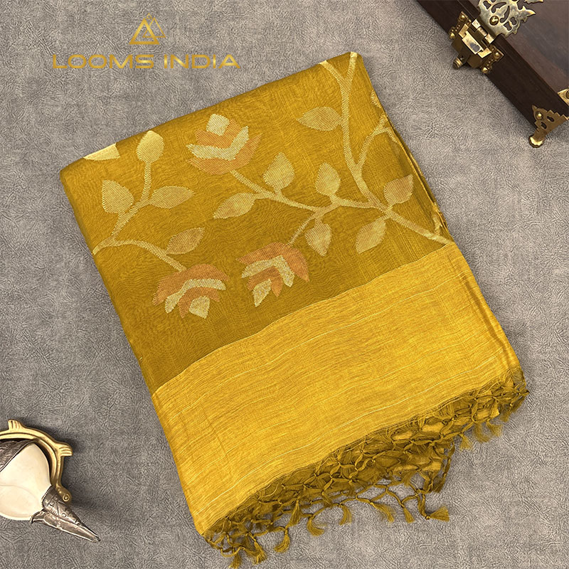 MEHANDI GREEN SILK LINEN SAREE