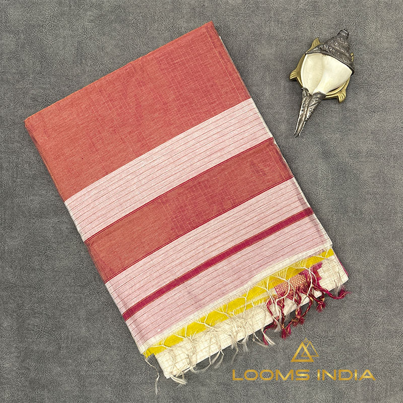 OFF WHITE MAHESHWARI PURE HANDLOOM SILK COTTON SAREE