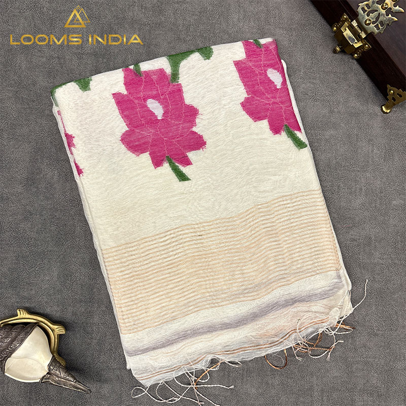 OFF WHITE  PURE LINEN SAREE
