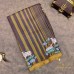 OLIVE GREEN AND CHARCOAL GREY TUSSER SILK SAREE