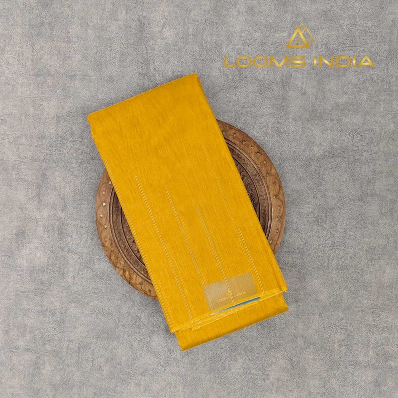 Golden Yellow Pure Handloom Cotton Silk Saree with Beige Temple Border