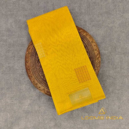 Yellow Green Pure Handloom Cotton Silk Saree with Pink and Beige Box Pattern Weave