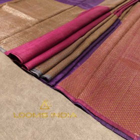 DEEP PURPLE VIOLET AND MULTICOLOUR BANARASI RAW SILK SAREE