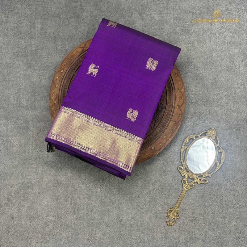 RICH VIOLET PURE KANCHIPURAM HANDLOOM SILK SAREE