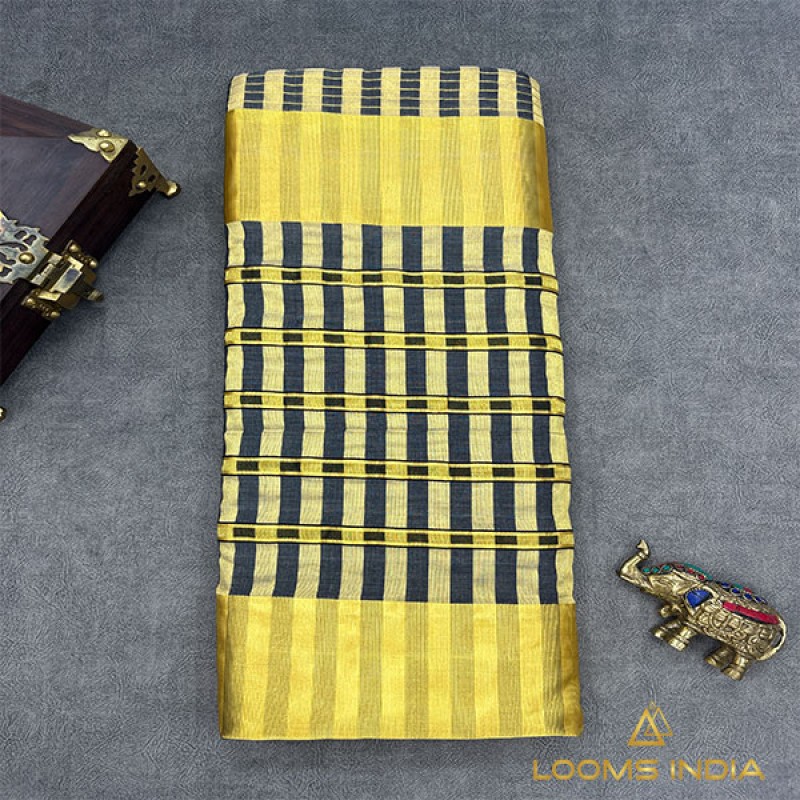 SIGNATURE Pure Handloom Balaramapuram Unakkupaav Saree-  Gold & Black  Stripe