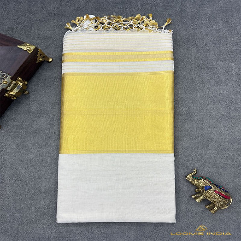 Pure Handloom Balaramapuram Unakkupaav Kasavu Tissue Saree– Broad 10-Inch Zari Border with Classic Kasavu Pallu