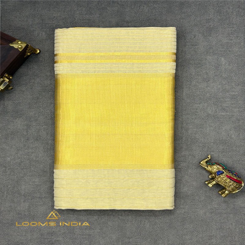 Pure Handloom Balaramapuram Unakkupaav Tissue Kasavu Saree- with full body stripes