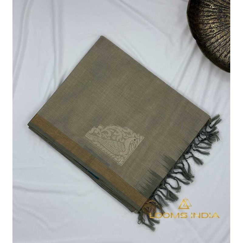 SMOKE COLOUR PURE HANDLOOM COTTON SAREE