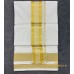 Pure Handloom Balaramapuram Unakkupaav  Kasavu Double Mundu  – Broad Golden Kasavu Border with Textured Scalloped Edge Weave & Pure Off-White Base