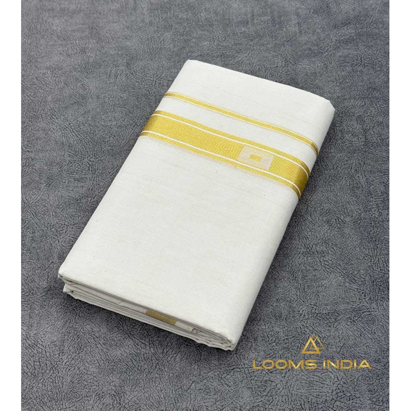 Pure Handloom Balaramapuram Unakkupaav Double Mundu -Subtle Off-White Thread Border Detailing
