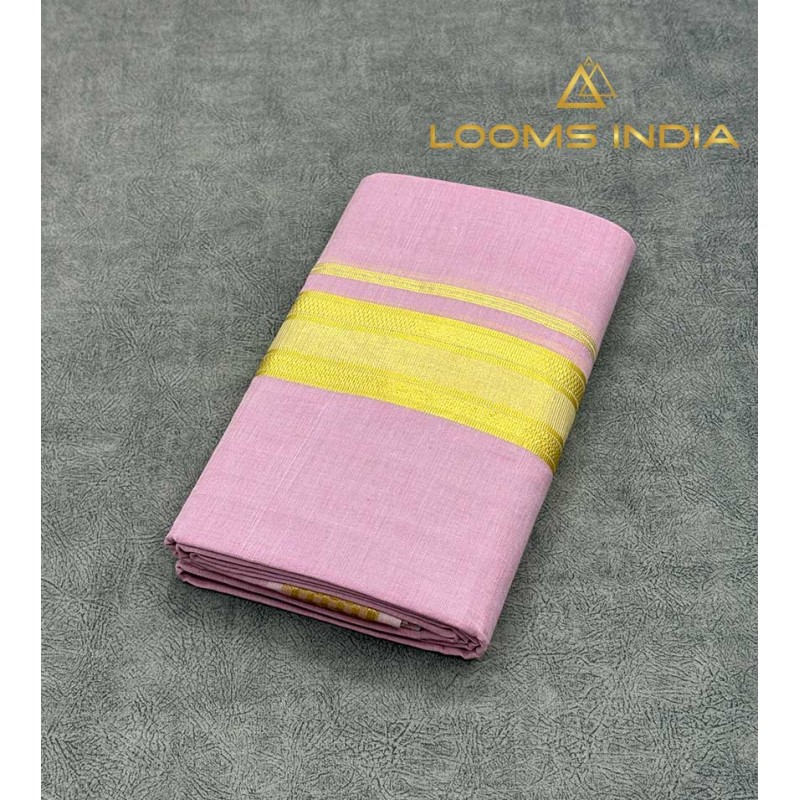 Soft Lotus Pink Balaramapuram Handloom kasavu Double Mundu