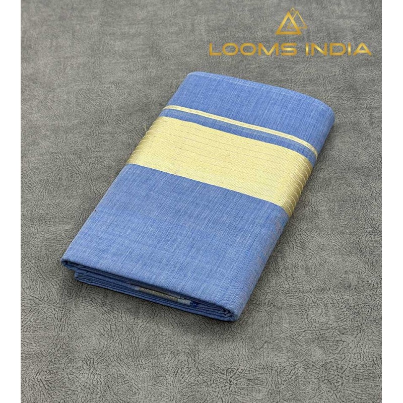 Soft Powder Blue Pure Handloom Balaramapuram Kasavu Double Mundu Set –  Broad Dual-Tone Gold & Silver Kasavu Border