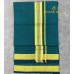 Peacock green Pure Handloom Balaramapuram Unakkupaav Kasavu Double Mundu  –  with Golden Kasavu Border & Double Gold Stripe Detail