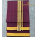 Maroon Pure Handloom Balaramapuram Cotton Double Mundu – Deep Maroon Base with Broad Golden Kasavu Diagonal Texture Zari Border