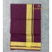 Pure Handloom Balaramapuram Unakkupaav Kasavu Double Mundu  – Deep Maroon Base with Broad Golden Kasavu Multi-Stripe Zari Border