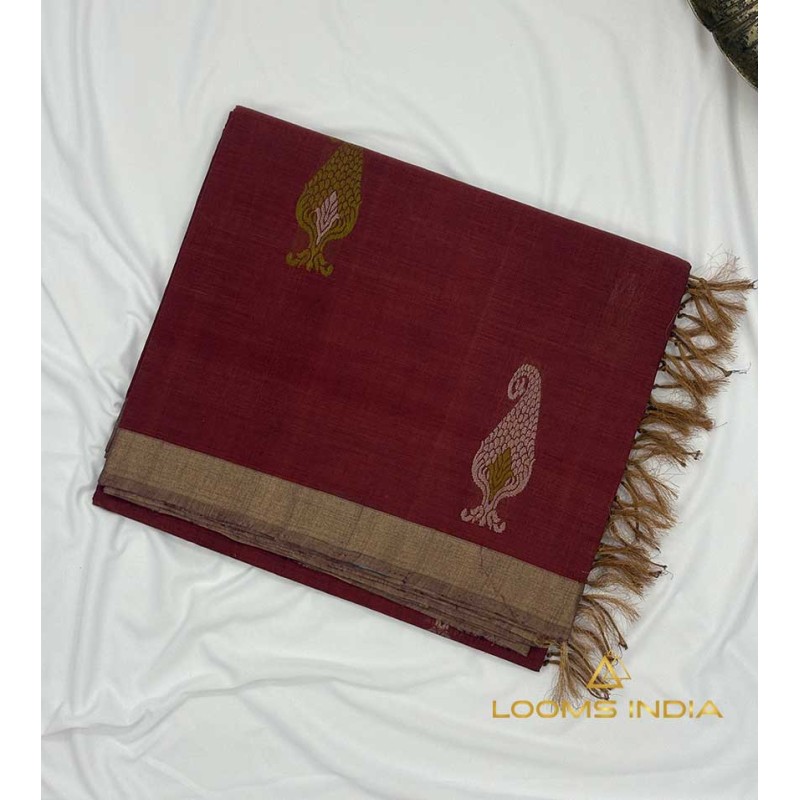 BROWN  PURE HANDLOOM COTTON SAREE
