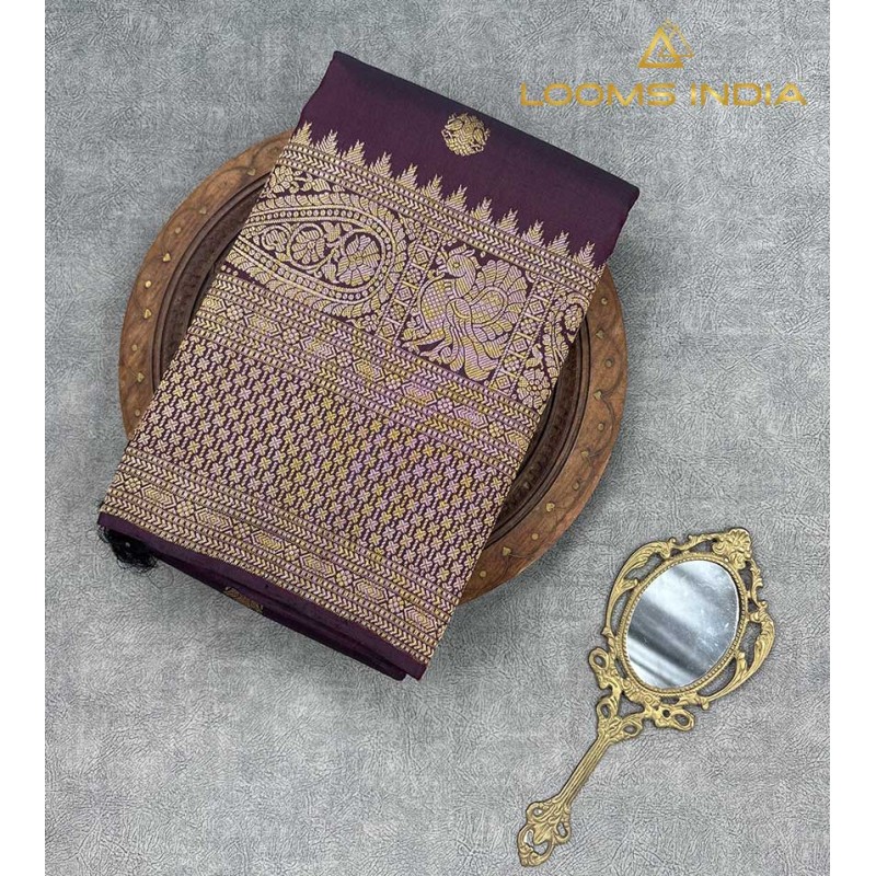 DARK PURPLE PURE KANCHIPURAM HANDLOOM SILK SAREE