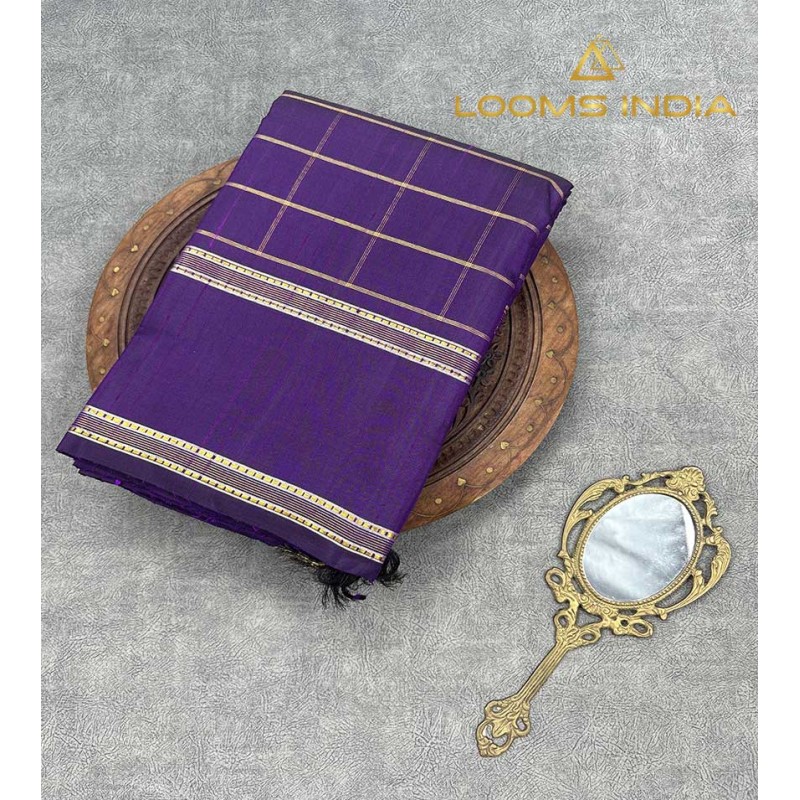 DEEP VIOLET PURE KANCHIPURAM HANDLOOM SILK SAREE