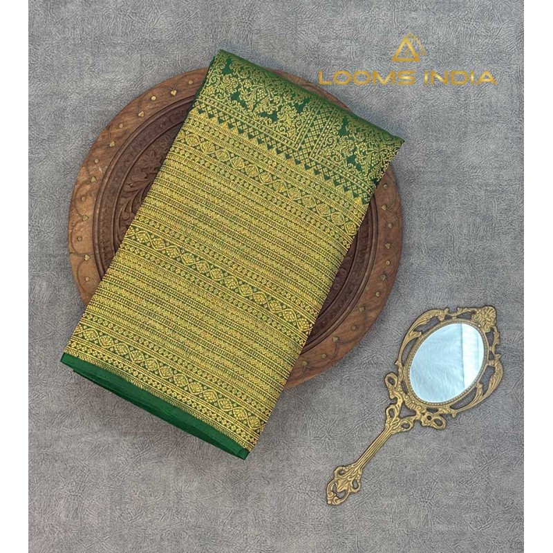 DARK GREEN PURE HANDLOOM KANCHIPURAM SAREE