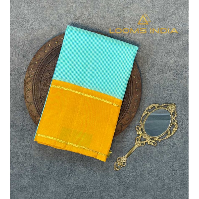 MINT BLUE - YELLOW PURE HANDLOOM KANCHIPURAM SAREE