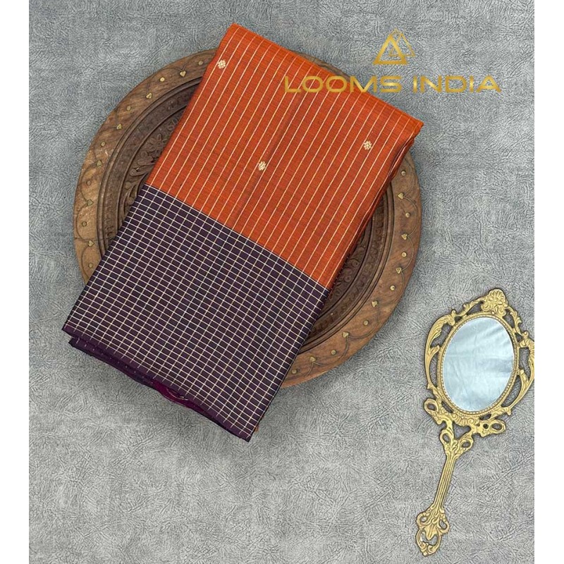 BURNT ORANGE PURE KANCHIPURAM HANDLOOM  SILK SAREE