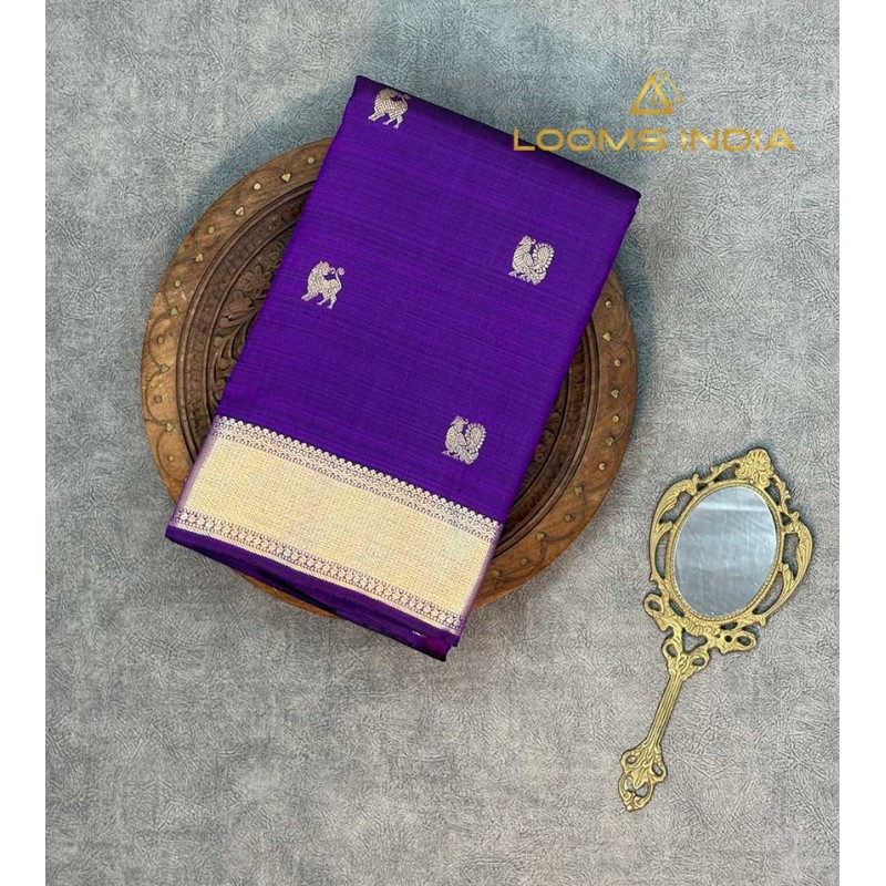 RICH VIOLET PURE KANCHIPURAM HANDLOOM SILK SAREE