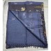 Pure Linen Handloom Saree – Deep Navy Body with Jamdani Multicolour Leaf & Branch Motifs and Contrast Striped Pallu
