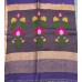 Pure Linen Handloom Saree – Deep Violet with Jamdani Floral & Leaf Motifs and Zari Border