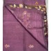 Pure Linen Handloom Saree – Deep Dark Purple with Jamdani Lotus & Leaf Motifs and Contrast Purple Striped Pallu
