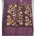 Pure Linen Handloom Saree – Deep Dark Purple with Jamdani Lotus & Leaf Motifs and Contrast Purple Striped Pallu