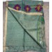 Pure Linen Handloom Saree – Dusty Blue with Jamdani Multi-Colour Floral Motifs & Zari Border