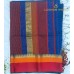 Maheshwari Handloom Saree – Deep Navy Blue Plain Body with Multi-Colour Thread Border & Zari Accents