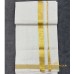 Handloom Cotton Double Mundu Set – Medium Golden Kasavu Zari Border with Double Stripe Detail & Pure Off-White Weave