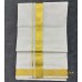 Pure Handloom Balaramapuram Unakkupaav Double Mundu  – Broad Golden Kasavu  Border with Peacock Feather Motif Weave & Pure Off-White Base
