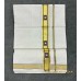 Handloom Cotton Double Mundu Set – Golden Kasavu Zari Border with Violet Thread Motif & Pure Off-White Weave