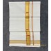 Pure Handloom Balaramapuram Unakkupaav Kasavu Double Mundu Set – Golden Kasavu Zari Border with Red Thread Stripes