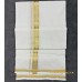 Handloom Cotton Double Mundu Set – Narrow Checkered Golden Kasavu Zari Border with Pure Off-White Weave