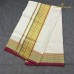 Pure Handloom Balaramapuram Unakkupaav Kasavu Saree – Green & Red Contrast Border, Gold Kasavu & Red Piping