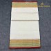 Balaramapuram Handloom Cotton Saree – Plain White Body with Green & Rust Contrast Border, Gold Kasavu & Rust Piping