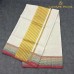 Balaramapuram Handloom Cotton Saree – Plain White Body with Rust Orange & Navy Blue Contrast Border, Dual Kasavu & Rust Piping