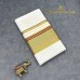Balaramapuram Handloom Cotton Saree – Plain White Body with Maroon & Navy Blue Contrast Border, Dual Kasavu & Maroon Piping