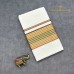 Balaramapuram Handloom Cotton Saree – Plain White Body with Warm Brown & Rust Multi-Stripe Border and Golden Zari Accents